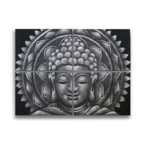 Set of 4 Grey Buddha Mandala Brocade Detail 30x40cm