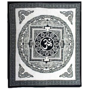 Double Cotton Bedspread + Wall Hanging - Mono - OM Mandala