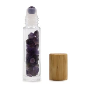 Gemstone Essential Oil Roller Bottle - Amethyst - Wooden Cap