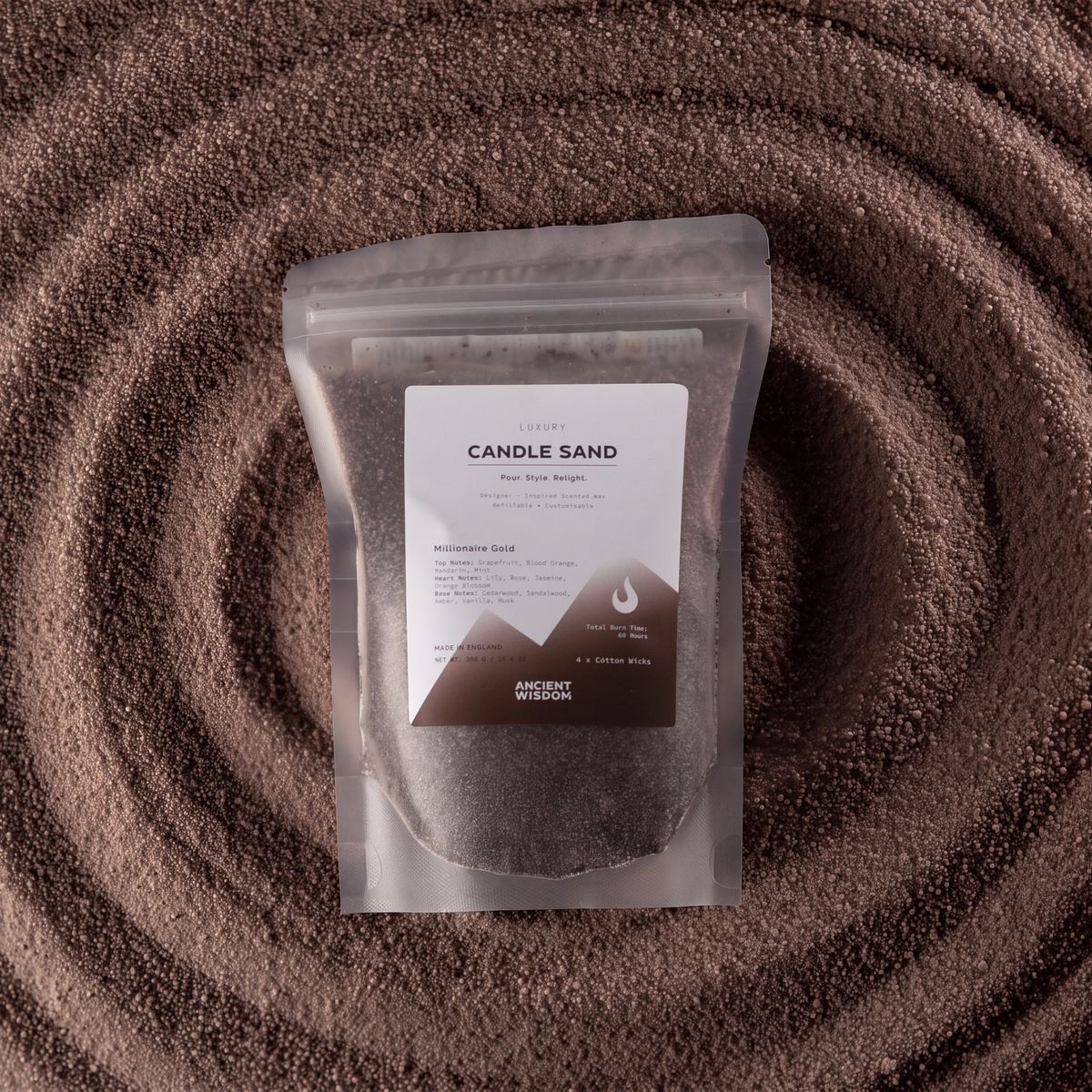 Fragranced Candle Sand - Chocolate Brown - Millionaire Gold - 300g