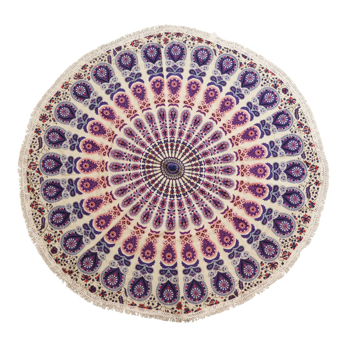 Small Mandala Roundie Cotton Art (130cm) - Peacock Purples