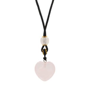 Cord Necklace Gemstone Pendant - Rose Quartz Heart