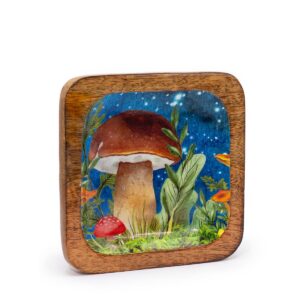 Big Square Trinket Tray 15x15x2.5cm - Mushroom Design Teal