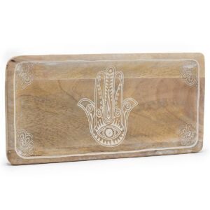 Long Tray 30x15x2.5cm - Hamsa Design Whitewash