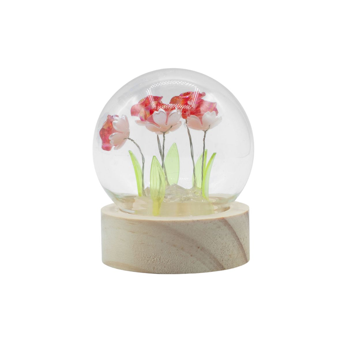 Floral Glow Garden Dome - 5 Red Roses - LED Battery