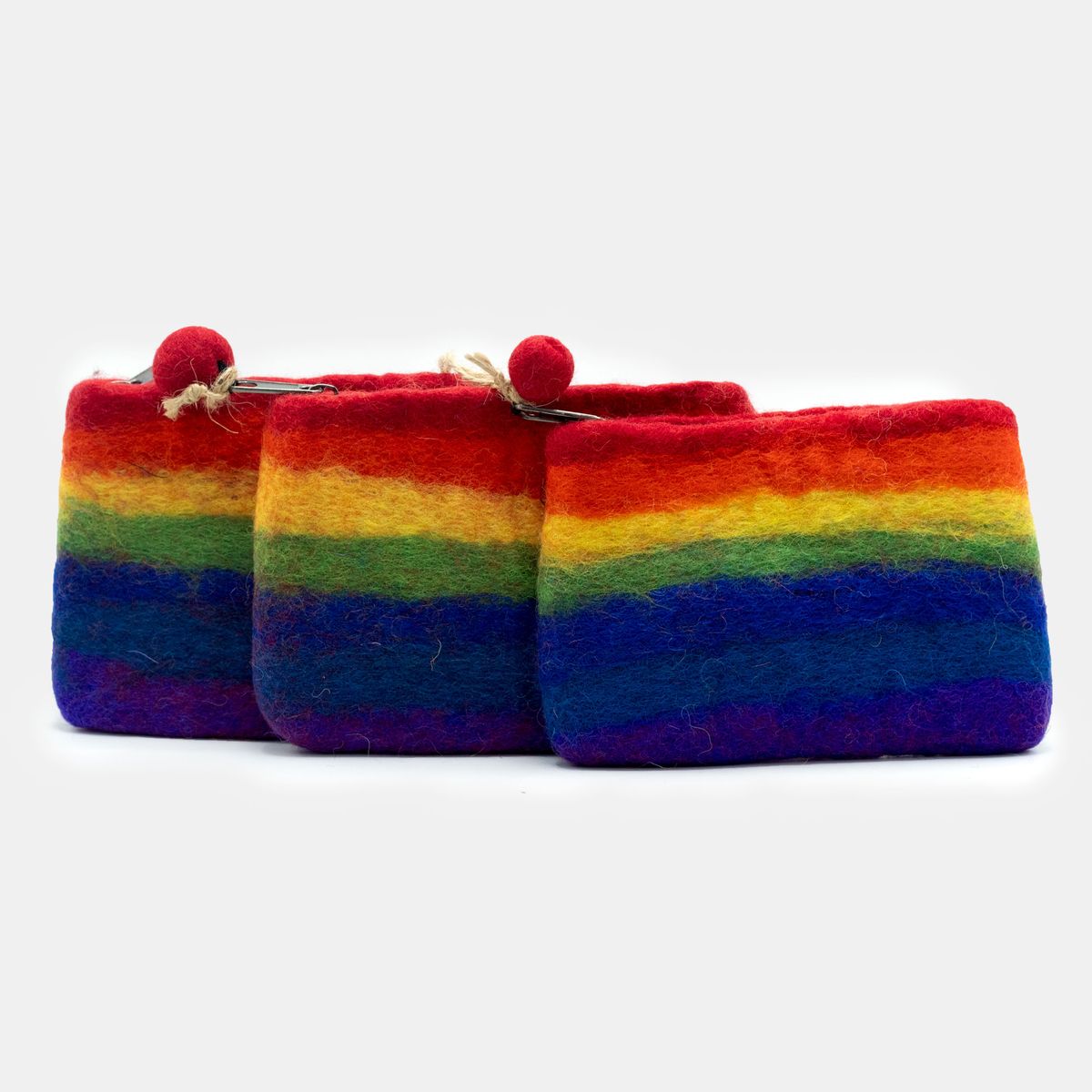 Natural Felt Zipper Pouches - Rainbow