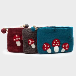 Natural Felt Zipper Pouches - Wild Mushrooms