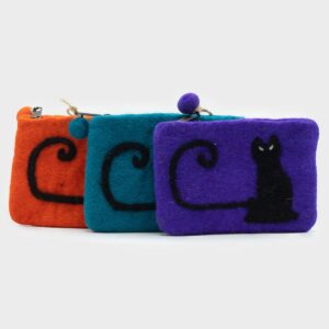 Natural Felt Zipper Pouches - Cat Face