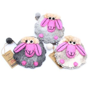 Natural Felt Zipper Pouches - Happy Sheep
