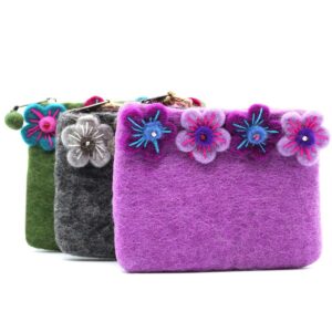 Natural Felt Zipper Pouches - Four Flowers