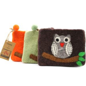 Natural Felt Zipper Pouches - Owl on Branch