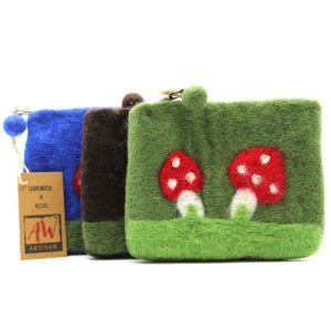 Natural Felt Zipper Pouches - Mystic Mushrooms