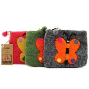 Natural Felt Zipper Pouches - Big Butterfly