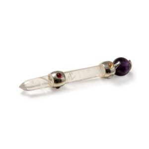 Celestial Prism Wand - Amethyst Moving Crystal Sphere Quartz Stem - 12cm