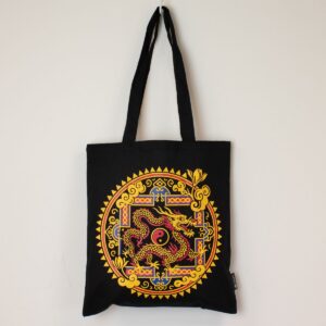 Iconic Classic Tote Bag - Dragon Yin & Yang- Black 6oz