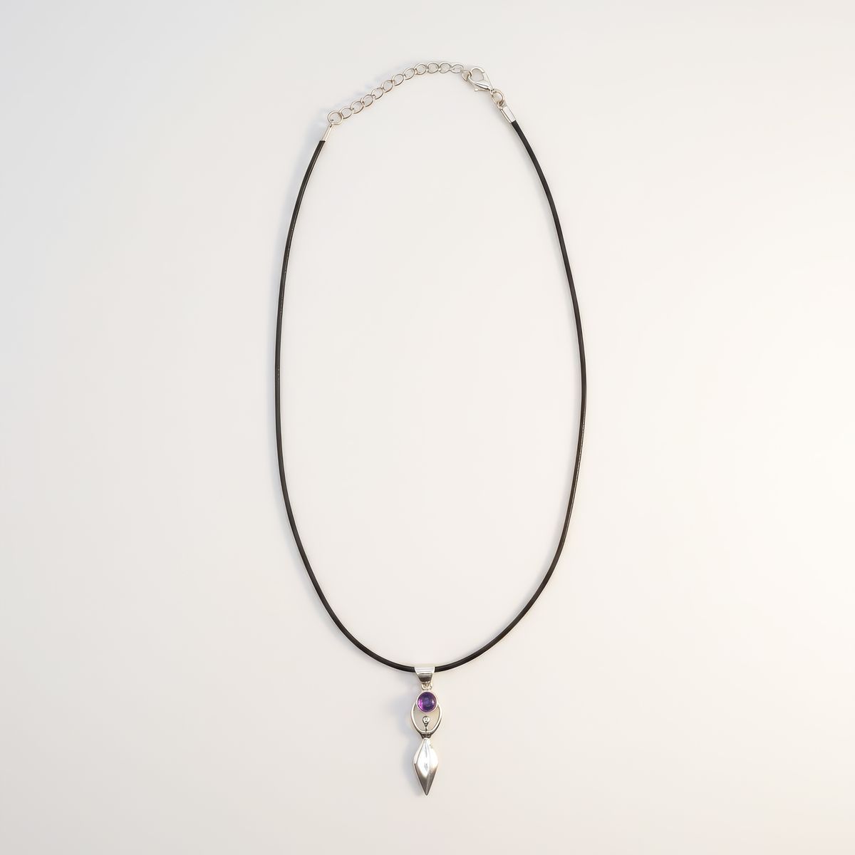 Indian Devotional Pendant - Silver Plated (45cm Cord)- Goddess Amethyst