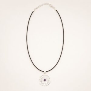 Indian Devotional Pendant - Silver Plated (45cm Cord)- Sun Worship Amethyst