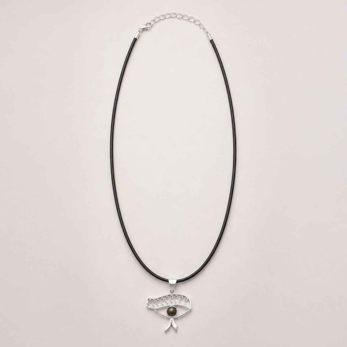 Indian Devotional Pendant - Silver Plated (45cm Cord)- Cleopatra Eye - Iolite