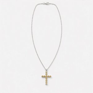 Indian Devotional Pendant - Silver Plated (45cm Chain)- Citrine Crucifix