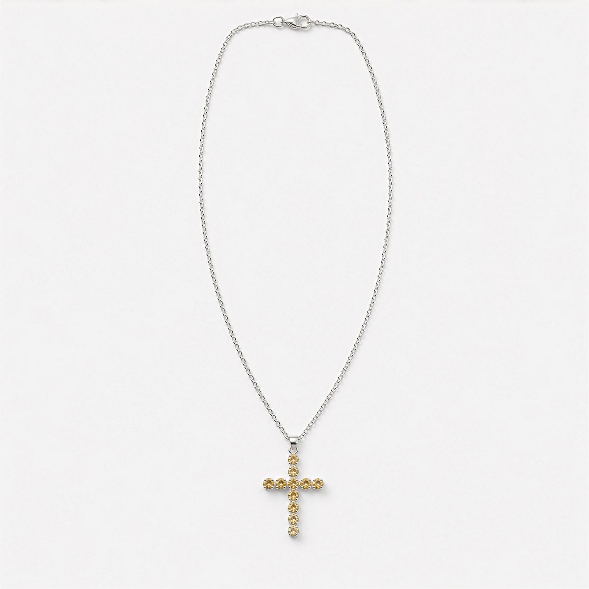 Indian Devotional Pendant - Silver Plated (45cm Chain)- Citrine Crucifix