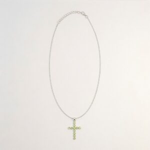 Indian Devotional Pendant - Silver Plated (45cm Chain)- Peridot Crucifix