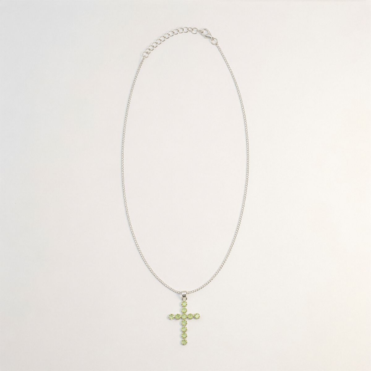 Indian Devotional Pendant - Silver Plated (45cm Chain)- Peridot Crucifix