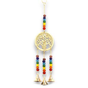 Indian Chimes - Brass Tree of Life with Chakra Beads - 3 Bells