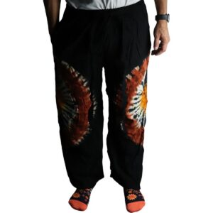 Japanese Style Lounge Pants - Black Chocolate & Orange - L