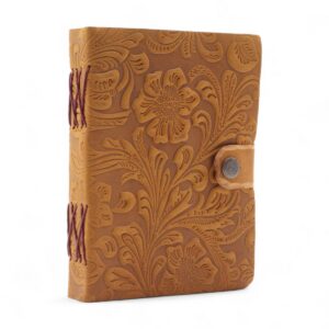Leather Embossed Notebook – Tan Floral Pattern – 17.8×12.7 cm
