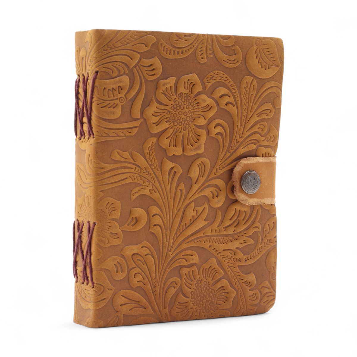 Leather Embossed Notebook – Tan Floral Pattern – 17.8×12.7 cm