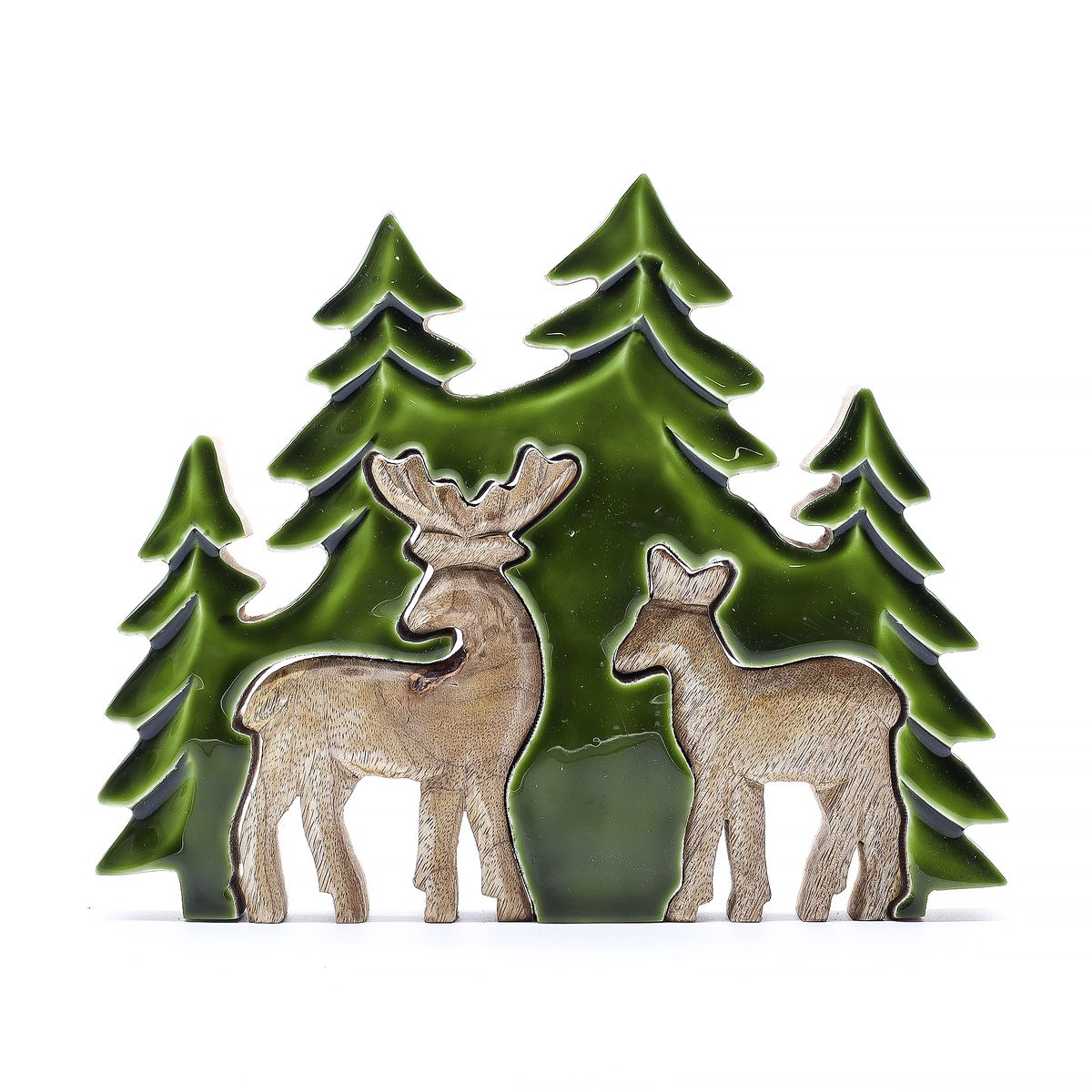 Lost in the Forrest - Two Dear in the Forrest 3D Wooden Decoration - 18x23cm