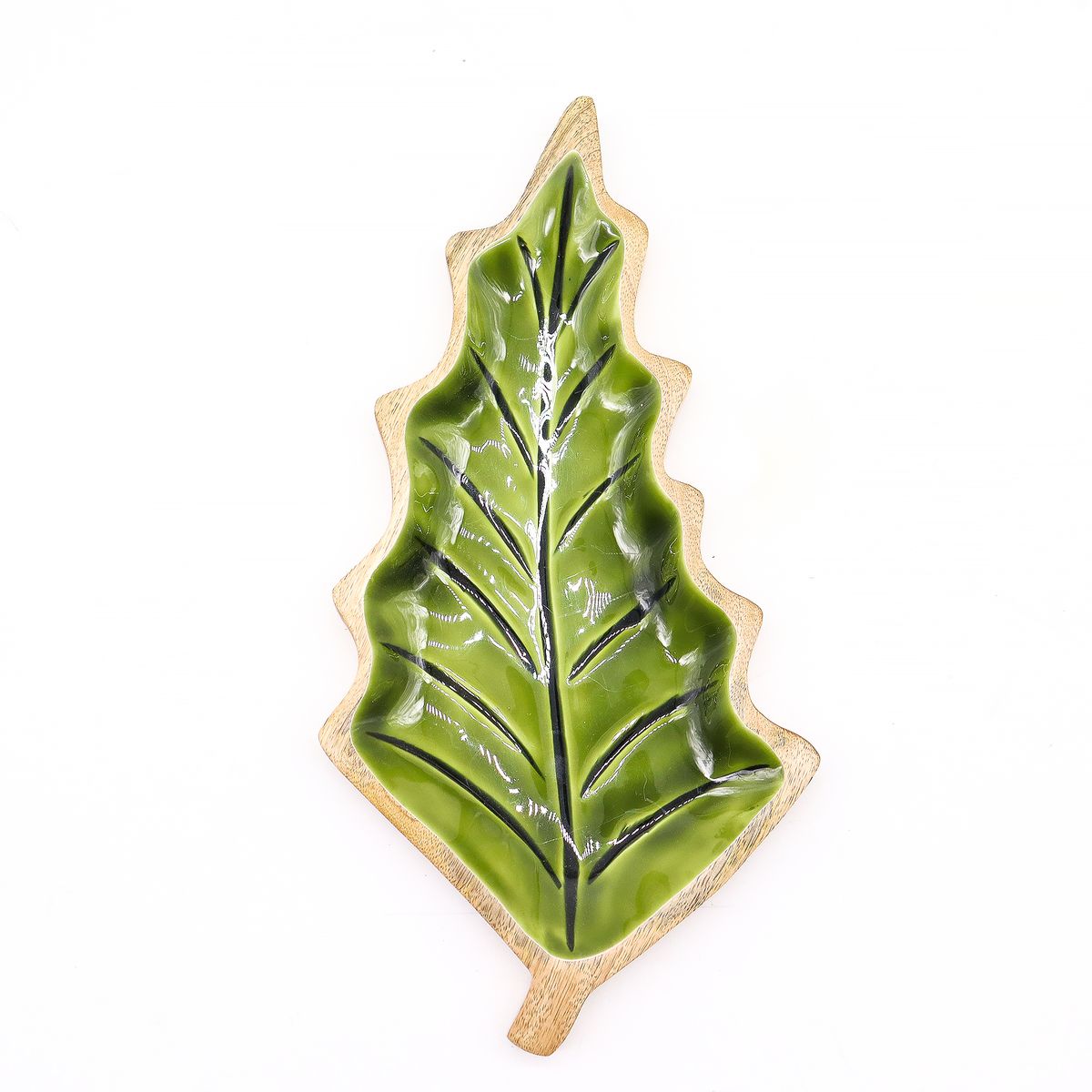 Lost in the Forrest - Enamel Leaf Wooden Bowl - 33x17cm