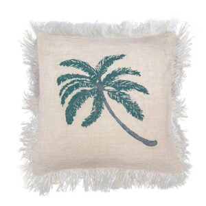 Linen Cushion Cover 45x45cm Palm Tree with Fringe