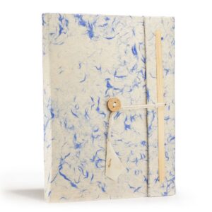 Lokta Mixed Blue Cotton Notebook – Large (21x15cm) – 45 Leaves – Includes Bookmark