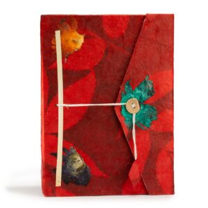 Lokta Bold Floral Notebook – Large (21x15cm) – 45 Leaves – Includes Bookmark – Ruby