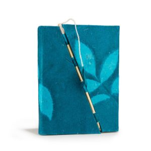 Lokta Bold Floral Bamboo Lock Notebook – Medium (15x12cm) – 45 Leaves – Midnight Blue