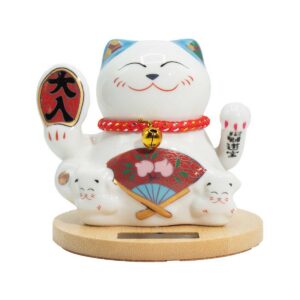 Solar Money Cat Wooden Base - Blue moving Hand