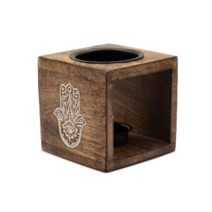 Square Mango Wood Oil Burner - Hamsa