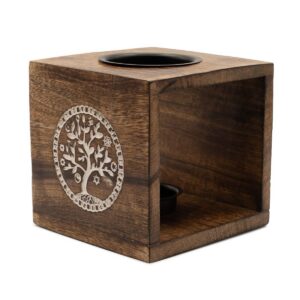 Large Square Mango Wood Oil Burner - Tree of Life