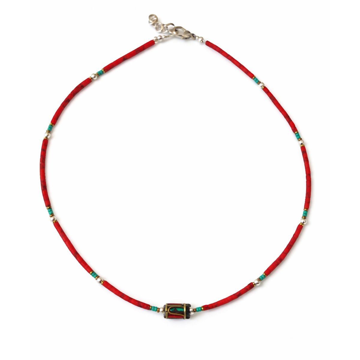 Nepalese Extra Fine Gem Necklace - Coral Tribal Bead