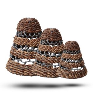 Natural Banana Leaf & Abu-Abu Raffia Lamp Shades - Set of 3