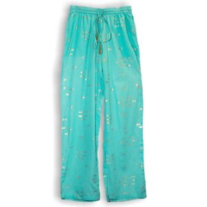 Nomad Sari Lounge Pants (M/L) – Turquoise with Hand-Painted Gold Fish Design