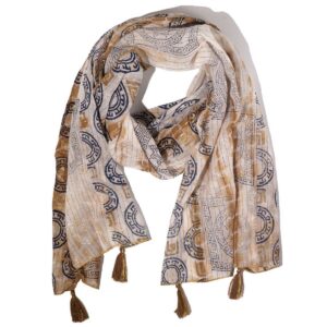 Nomad Sari Summer Marbella Print Scarf - Coffee with Gold (180x50cm)