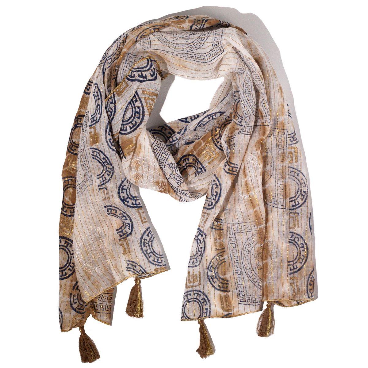 Nomad Sari Summer Marbella Print Scarf - Coffee with Gold (180x50cm)
