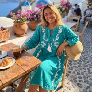 Nomad Sari On the Med Collection - Dress - Turquoise with Embroidery & Tassel (M-L)