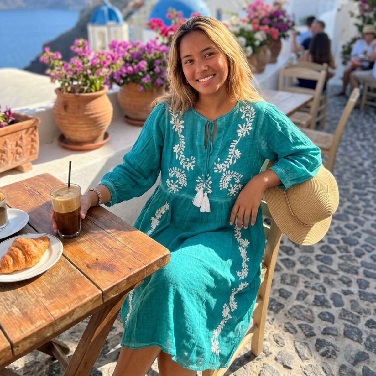 Nomad Sari On the Med Collection - Dress - Turquoise with Embroidery & Tassel (M-L)