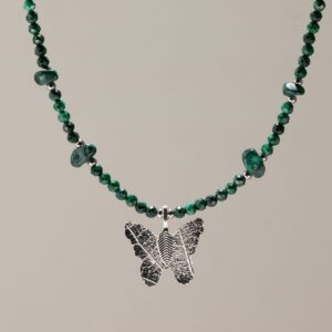 Nymph Malachite Gemstone Necklace with Real Leaf Butterfly Pendant