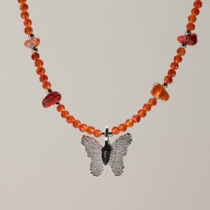 Nymph Ruby Gemstone Necklace with Real Leaf Butterfly Pendant