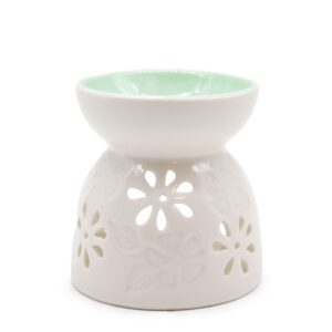 Classic White Oil Burner - Floral with Teal Well