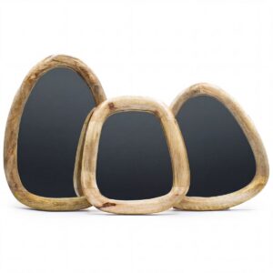 Set of 3 Pebble Shaped Mirrors - Light Wood Finish